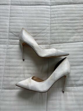Lulu’s Satin Pointed Toe High Heels in White